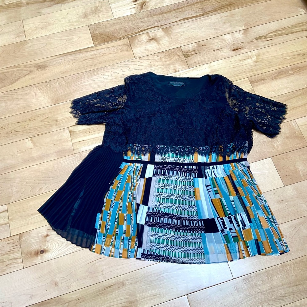 Marina rinaldi Colorful pattern Pleated black Lace dress size 15